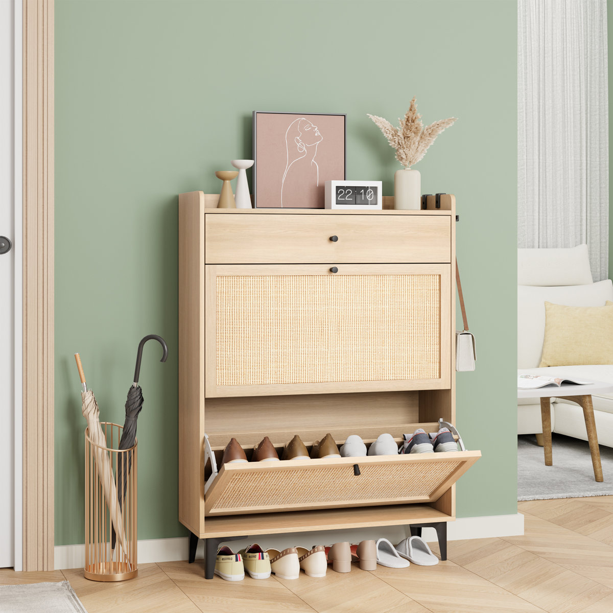 Bay Isle Home™ Lilac Rattan Shoe Storage Cabinet & Reviews | Wayfair
